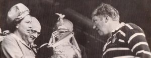 HM Queen Elizabeth II presents the 1967 Challenge Cup to Featherstone captain Max Dixon.